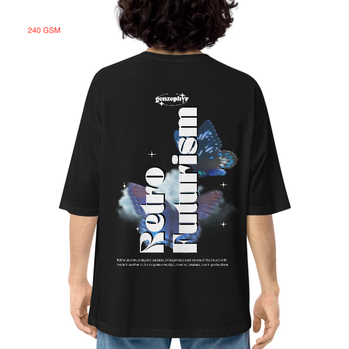 Retro Futurism Men’s Black Oversized T-shirt - Image 2